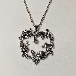 Heart Wreath Necklace Women Silvertone Mushroom Snail Cottagecore Boho 18" New